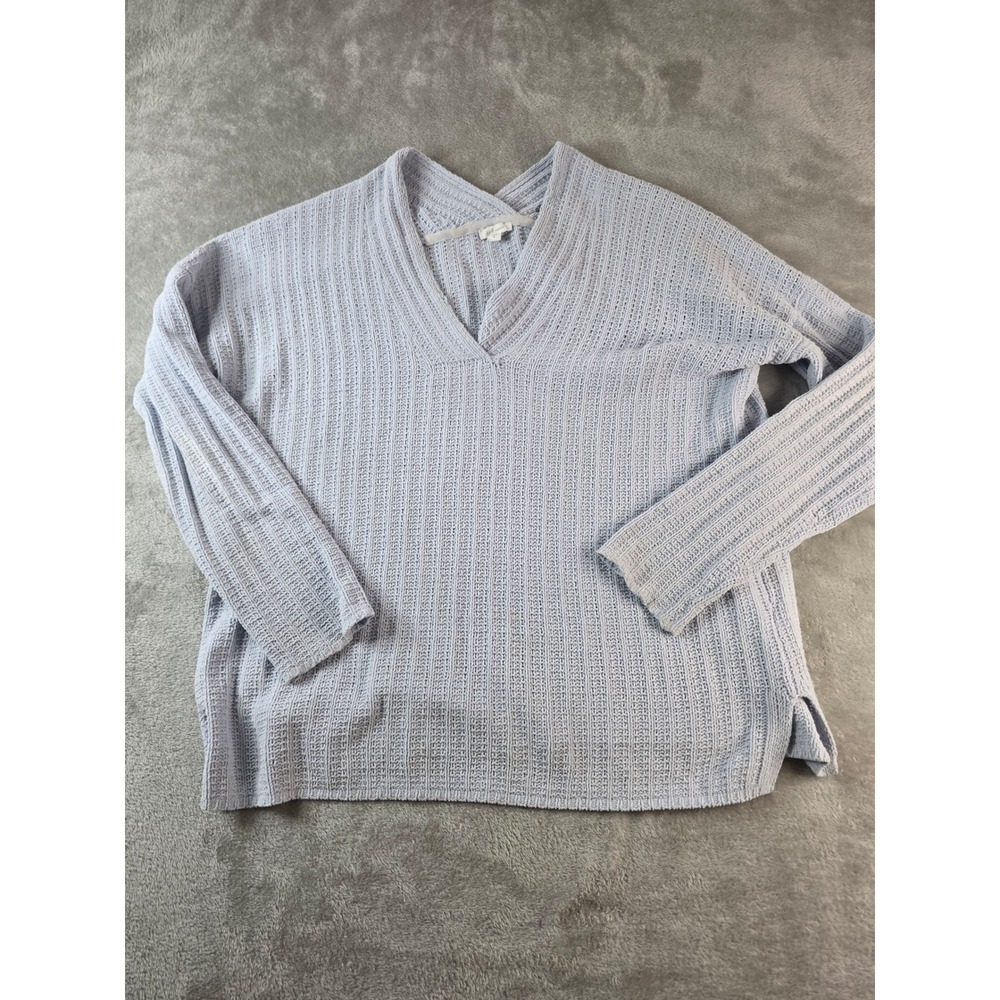 J. Jill Chenille Sweater Women Medium Blue V-Neck Ribbed Knit